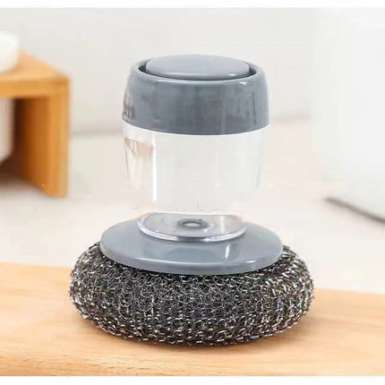 Soap Dispensing Dish Scrubber Set with Handle, Built-In Soap Reservoir, Heavy-Duty Scrub Pad for Pots, Pans and Plates