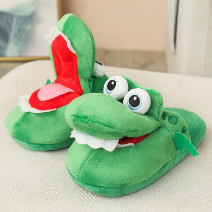 Crocodile Plush Slippers, Novelty Animal House Shoes in Sizes 33 to 45, Warm Indoor Footwear for Women and Men