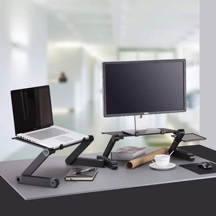 Adjustable Laptop Stand for Bed and Desk, Height and Angle Adjustable Ventilated Laptop Riser with Folding Legs for Couch and Study