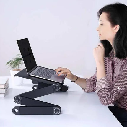 Adjustable Laptop Stand for Bed and Desk, Height and Angle Adjustable Ventilated Laptop Riser with Folding Legs for Couch and Study