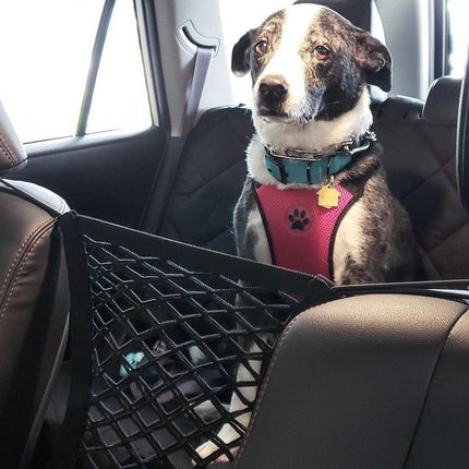 Car Seat Back Storage Net and Rear Pet Barrier with Adjustable Straps and Hooks for Cars, SUVs and Trucks