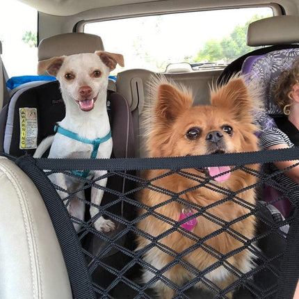 Car Seat Back Storage Net and Rear Pet Barrier with Adjustable Straps and Hooks for Cars, SUVs and Trucks