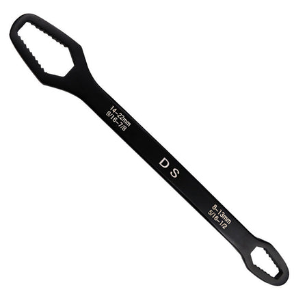 Dual Head Adjustable Wrench 8-13mm and 14-22mm, Toothed Anti Slip Jaws, Silver and Black Compact Spanner for Bike Repairs