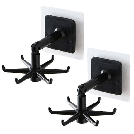 360 Degree Rotating Self-Adhesive Hooks, Black or White, Peel and Stick Wall Hook for Kitchen, Bathroom and Garage Storage