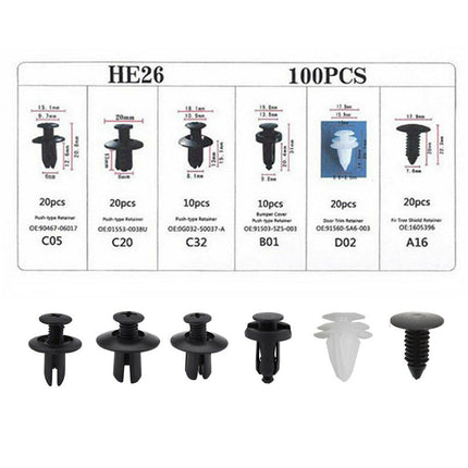 Multipurpose Car Fastener Clips Set with Durable Design | 100-Pack for Easy Organization