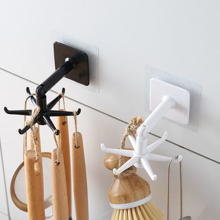 360 Degree Rotating Self-Adhesive Hooks, Black or White, Peel and Stick Wall Hook for Kitchen, Bathroom and Garage Storage