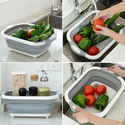 Cutting Board with Built-In Strainer and Drain Plug, Multi-Function Chopping Board for Washing and Draining Food