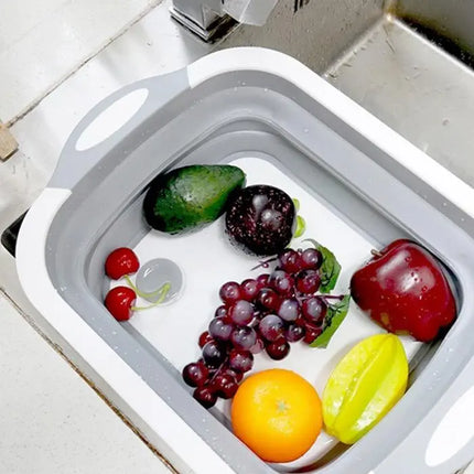 Cutting Board with Built-In Strainer and Drain Plug, Multi-Function Chopping Board for Washing and Draining Food