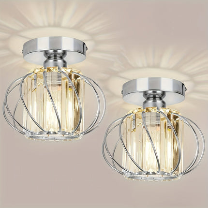 Modern Industrial Cage Ceiling Light with Glass Shade | Durable Polished Metal Fixture for Stylish Illumination