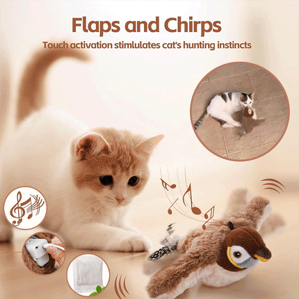 Interactive Cat Toys for Indoor Cats, Chirping Bird Cat Toy with Feather Tail, Motion Activated Plush Catnip Toy