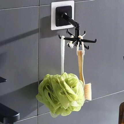 360 Degree Rotating Self-Adhesive Hooks, Black or White, Peel and Stick Wall Hook for Kitchen, Bathroom and Garage Storage