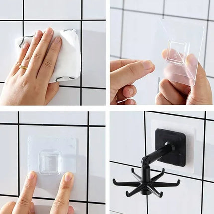 360 Degree Rotating Self-Adhesive Hooks, Black or White, Peel and Stick Wall Hook for Kitchen, Bathroom and Garage Storage