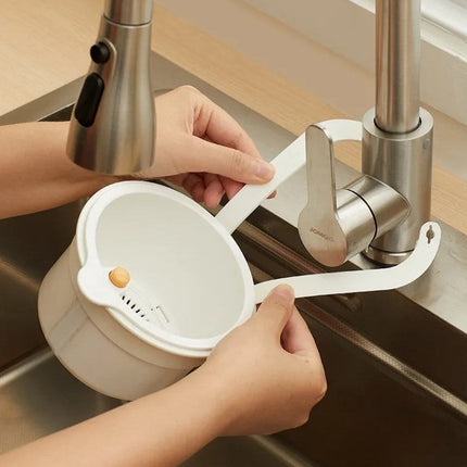 Hanging Sink Strainer Basket for Pasta and Produce, Faucet Mounted Kitchen Colander and Sponge Holder