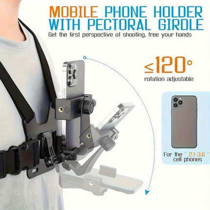 Phone Chest Mount Harness, Adjustable Chest Harness for Smartphone and Action Camera