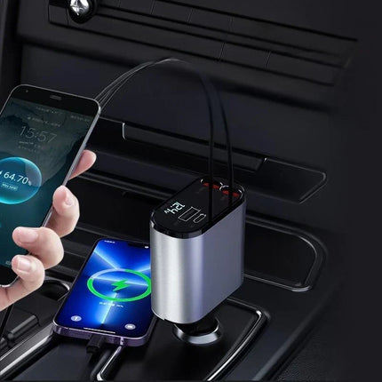 Retractable Car Charger with 180 Degree Adjustable Head, Compact Fast Charging Adapter for Cars and Commutes