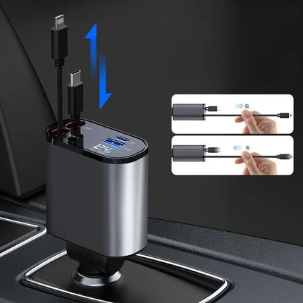 Retractable Car Charger with 180 Degree Adjustable Head, Compact Fast Charging Adapter for Cars and Commutes