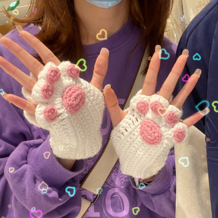 Hand Knitted Cat Paw Gloves, Soft Thick Yarn Knit Winter Gloves, 6 Colors, for Cold Weather Days and Cat Lover Gifts