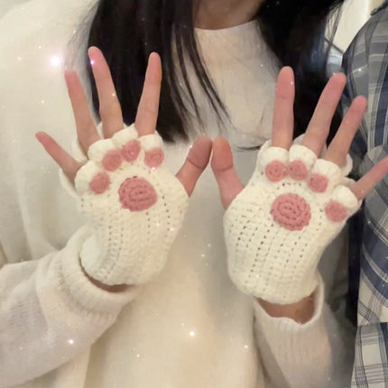 Hand Knitted Cat Paw Gloves, Soft Thick Yarn Knit Winter Gloves, 6 Colors, for Cold Weather Days and Cat Lover Gifts