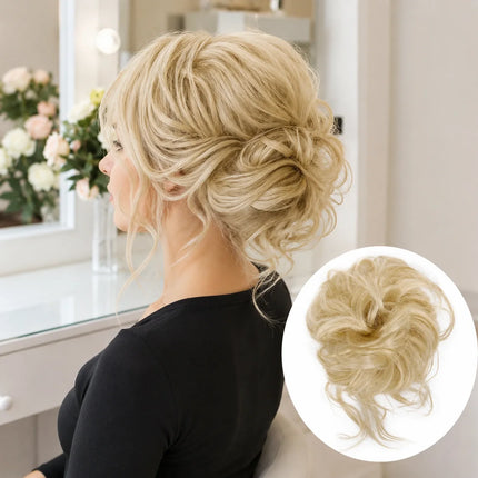 Curly Hair Bun Extension, Clip In Messy Bun Hair Piece with Loose Curls, 12 Colors, for Updos and Volume