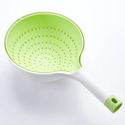2-in-1 Kitchen Strainer Bowl with Secure-Grip Handle, Swivel Draining Colander for Pasta, Rice and Vegetables, 3 Colours
