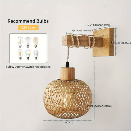 Rustic Wooden Wall Sconce with Handwoven Rattan | Warm Ambient Lighting for Natural-Inspired Interiors