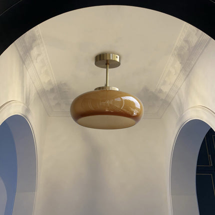 Vintage Brass Yellow Glass Ceiling Light with Soft Ambient Glow | Semi-Flush Mount for Timeless Home Elegance