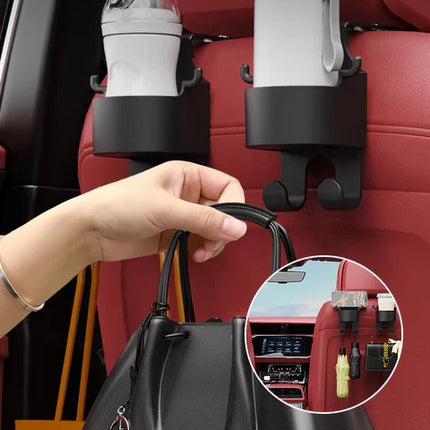 Car Backseat Organizer 3-in-1 with Cup Holder, Phone Mount and Bag Hook, Headrest Storage for Road Trips