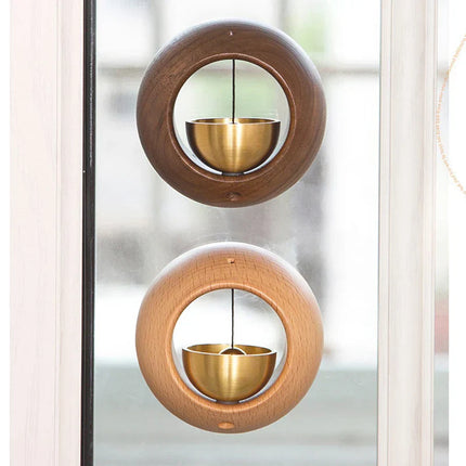 Japanese Style Wooden Door Bell, Black Walnut and Beech, Minimalist Hanging Chime for Front Door, Wall and Window