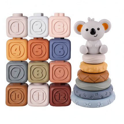 Sensory Baby Stacking Toy with Textured Teething Cubes | Educational Play for Motor Skills and Teething Comfort