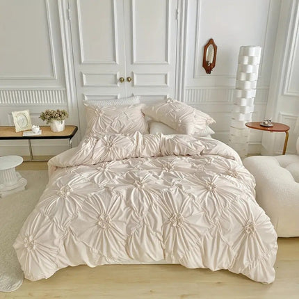 Floral Pleated Quilt Cover Set with Zipper Closure & Corner Ties | Stylish Bedding for Easy Bedroom Refresh