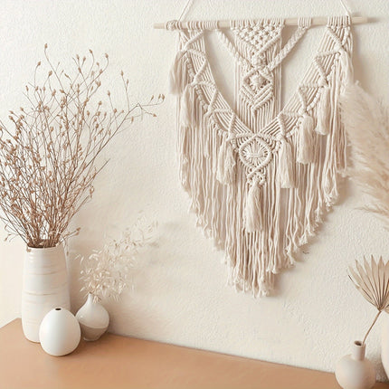 Bohemian Macrame Wall Hanging with Cascading Fringe | Handmade Woven Tapestry for Cozy Home Decor