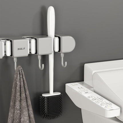 Wall-Mounted Mop Holder with Adjustable Slots | Space-Saving Solution for Organized Cleaning Tools