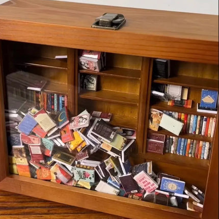 Miniature Bookshelf with About 200 Mini Books, Calming Gift for Book Lovers