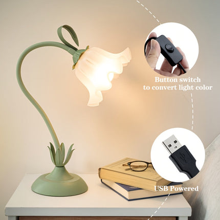 Floral Table Lamp with USB Power | Artistic Design for Cozy Ambient Lighting