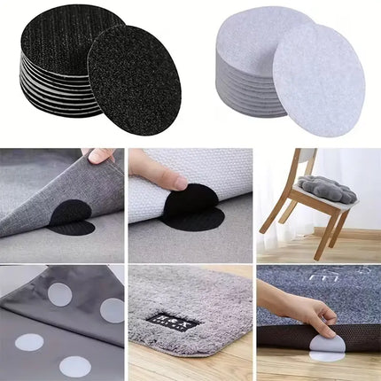 Anti-Slip Fabric Grip Stickers for Rugs, Blankets and Chair Cushions, Reusable No-Residue Adhesive, Black or White