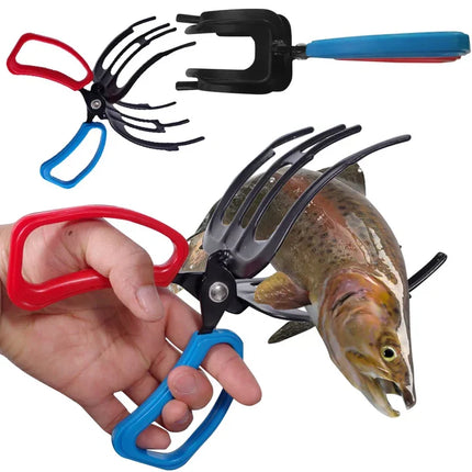 Fish Gripper Tool with Rounded Claw Tips and Long-Reach Handles, Two or Three Teeth, for Catch and Release Fishing