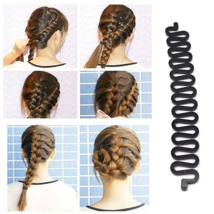 Hair Braiding Tool with Elastic Ring for French Braids and Fishtails on Straight, Wavy and Curly Hair