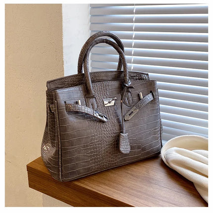 Womens Tote Bag, PU Leather Tote Bag with Crocodile Style Embossed Stone Texture – image 4