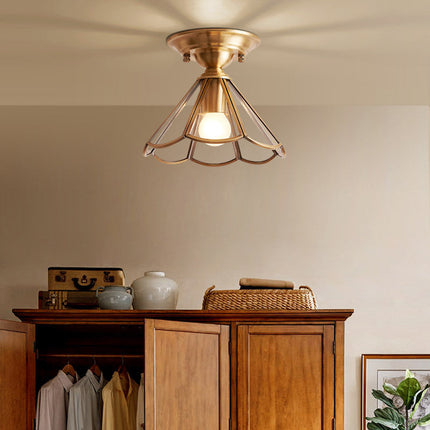 Single-Bulb Semi-Flush Mount Light in Brass | Minimalist Metal Design for Colonial Style Décor