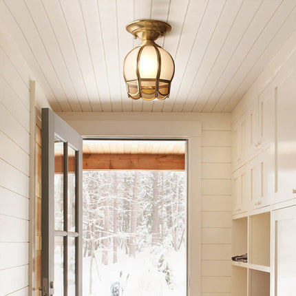 Single-Bulb Semi-Flush Mount Light in Brass | Minimalist Metal Design for Colonial Style Décor