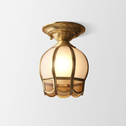 Single-Bulb Semi-Flush Mount Light in Brass | Minimalist Metal Design for Colonial Style Décor