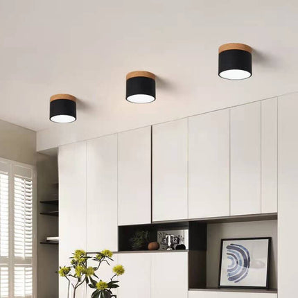 Scandinavian Ceiling Light with 3-Color LED & Wooden Accent | Minimalist Flush Mount for Ambient Illumination