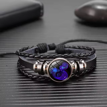 Zodiac Bracelets, Leather Bracelet with Suede and Wax Cord