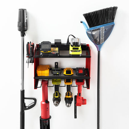 Wall-Mounted Tool Organizer with Built-In Power Station | Store 4 Drills & Accessories for Garage Efficiency