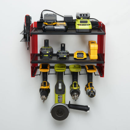 Wall-Mounted Tool Organizer with Built-In Power Station | Store 4 Drills & Accessories for Garage Efficiency
