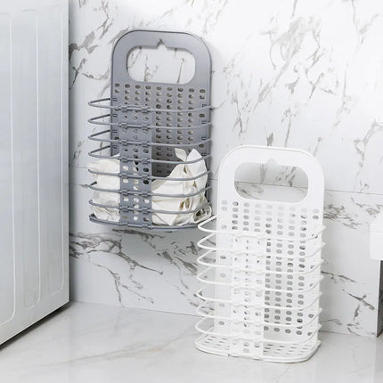 Foldable Laundry Basket, Wall Mounted Breathable Hamper that Folds Flat for Bathroom, Laundry Room and Closet Doors