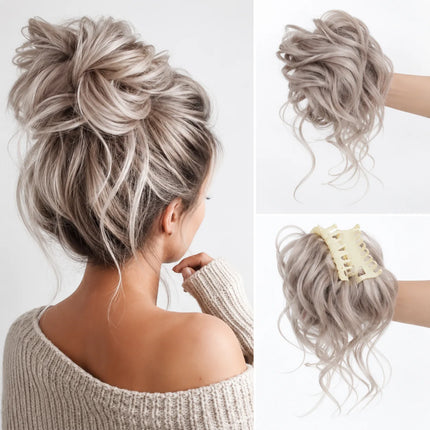 Curly Hair Bun Extension, Clip In Messy Bun Hair Piece with Loose Curls, 12 Colors, for Updos and Volume