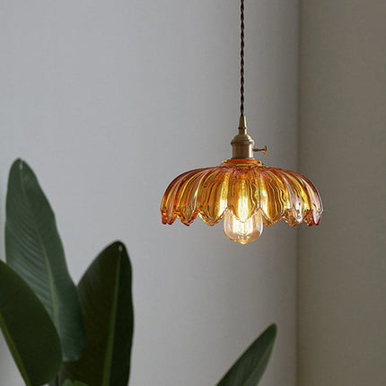 Kitchen Island Pendant Light, Vintage Flower Glass Hanging Light, Dining Room Lighting Fixture with Brass Finish_04