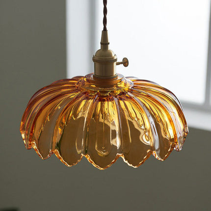 Kitchen Island Pendant Light, Vintage Flower Glass Hanging Light, Dining Room Lighting Fixture with Brass Finish_02