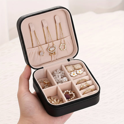 Compact Jewelry Box Travel Organizer with Zipper Closure | Elegant Storage for Rings, Earrings, and Necklaces